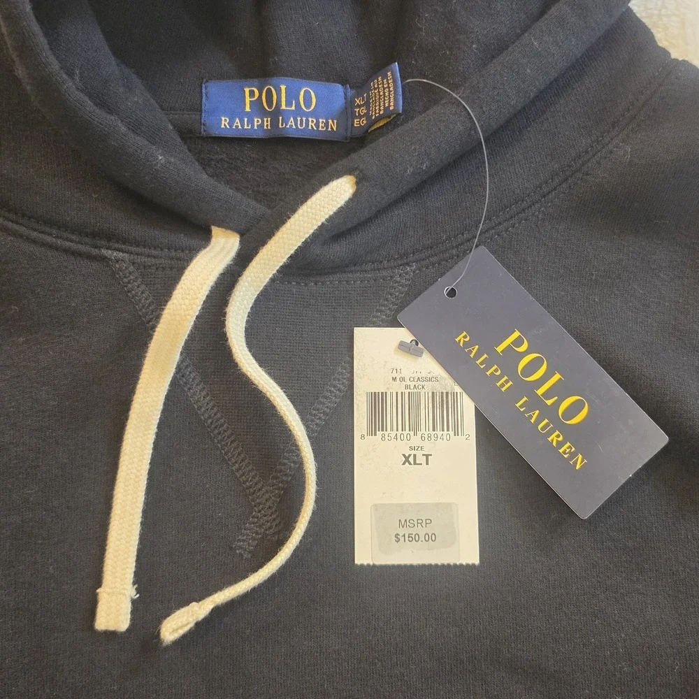 POLO RALPH LAUREN Mens XLT Black Hoodie Sweatshirt Kangaroo Pocket NWT! - $150